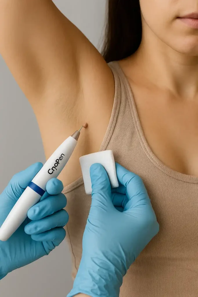woman having cryopen to remove underarm skin tags Sleaford